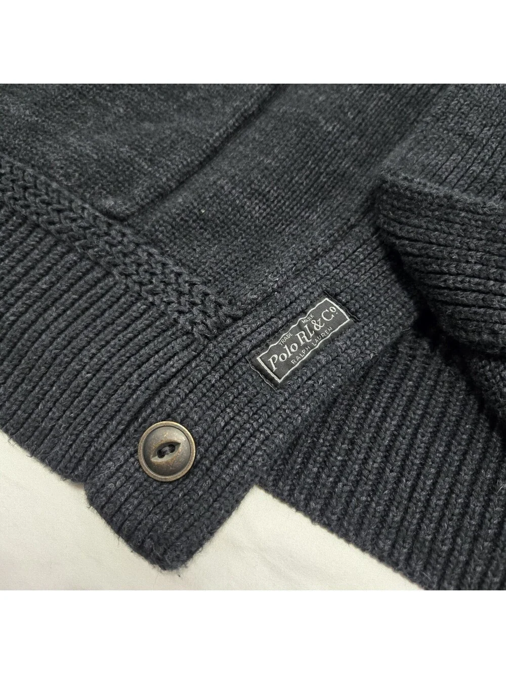 Sz 3XB Polo Ralph Lauren Cardigan Black 100% Cotton Button Up Shawl Sweater EUC